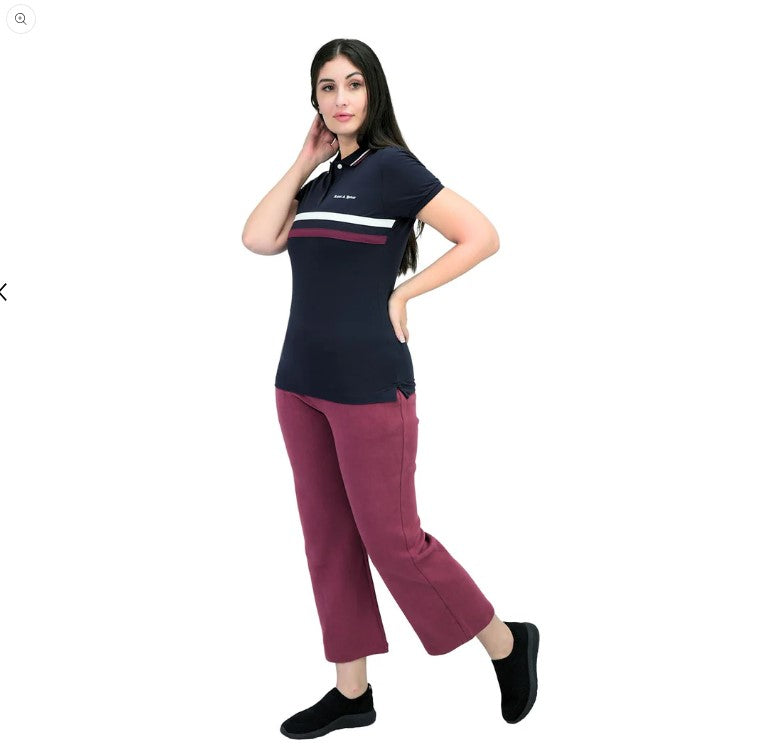 Women Cotton/Lycra Pique Flat Kint Color Short Sleeve Classic Slim Emborders