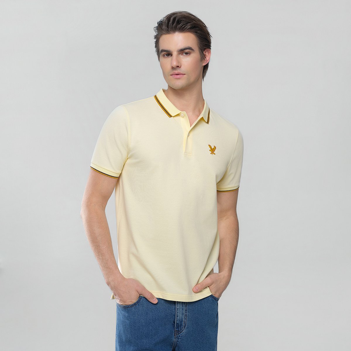 Men's Knit Collar Short Sleeve Slim Fit Embroidered Polo