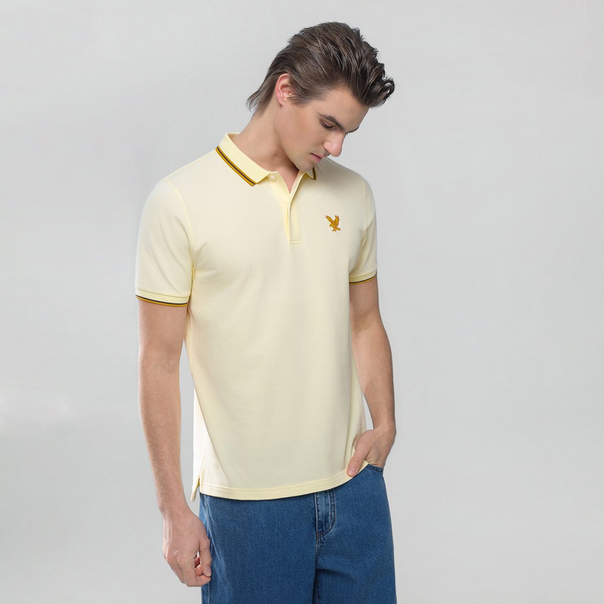 Men's Knit Collar Short Sleeve Slim Fit Embroidered Polo