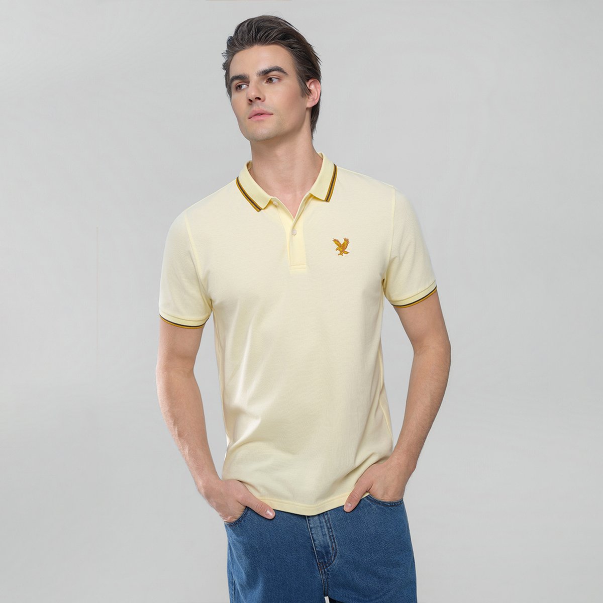 Men's Knit Collar Short Sleeve Slim Fit Embroidered Polo