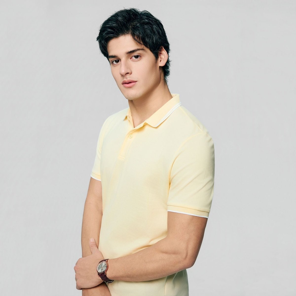 Men's Slim Pique Cotton Lycra Solid Polo with Flat Knit Collar