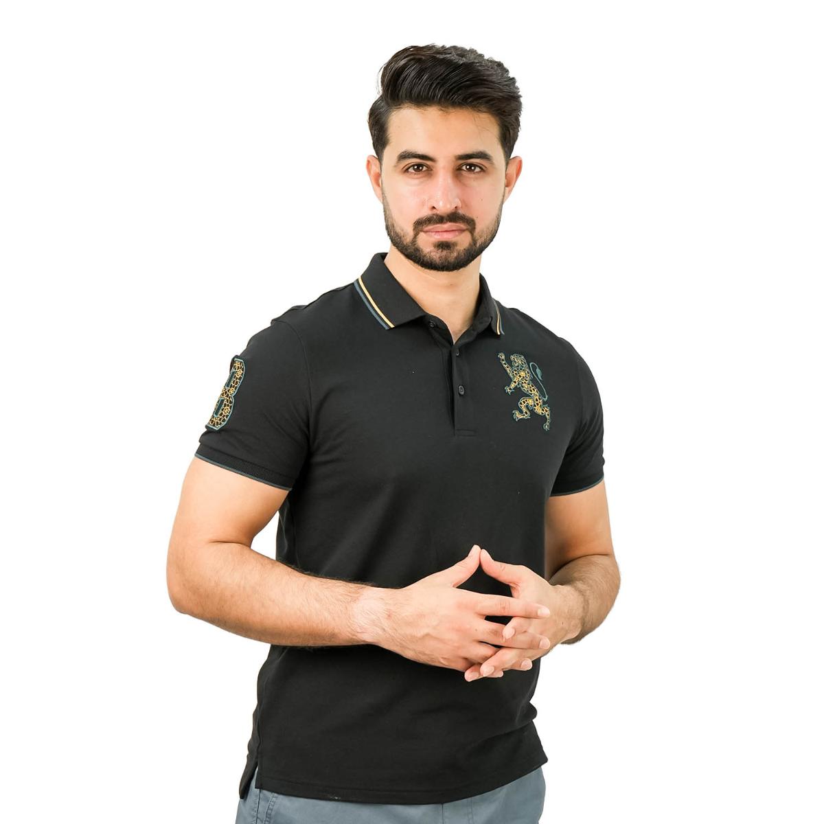 Men's 3D Lion Polo: Slim Fit, Bold Embroidery, Premium Pique