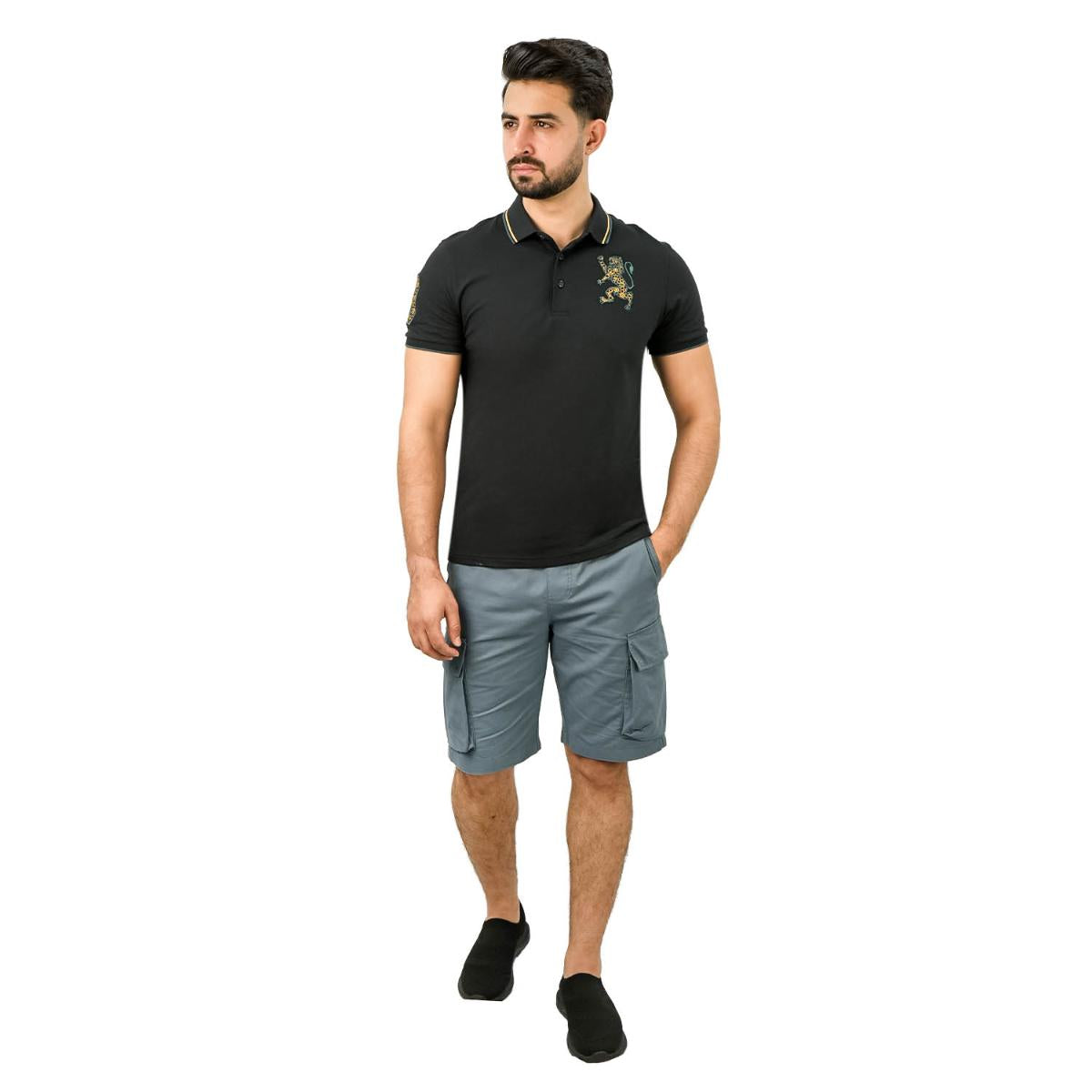 Men's 3D Lion Polo: Slim Fit, Bold Embroidery, Premium Pique