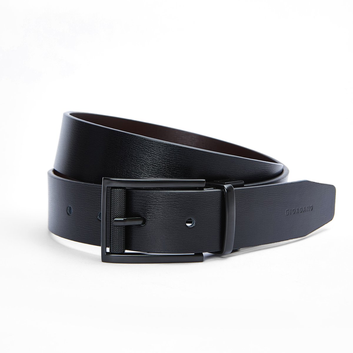 Leather Belt with Reversible Buckle