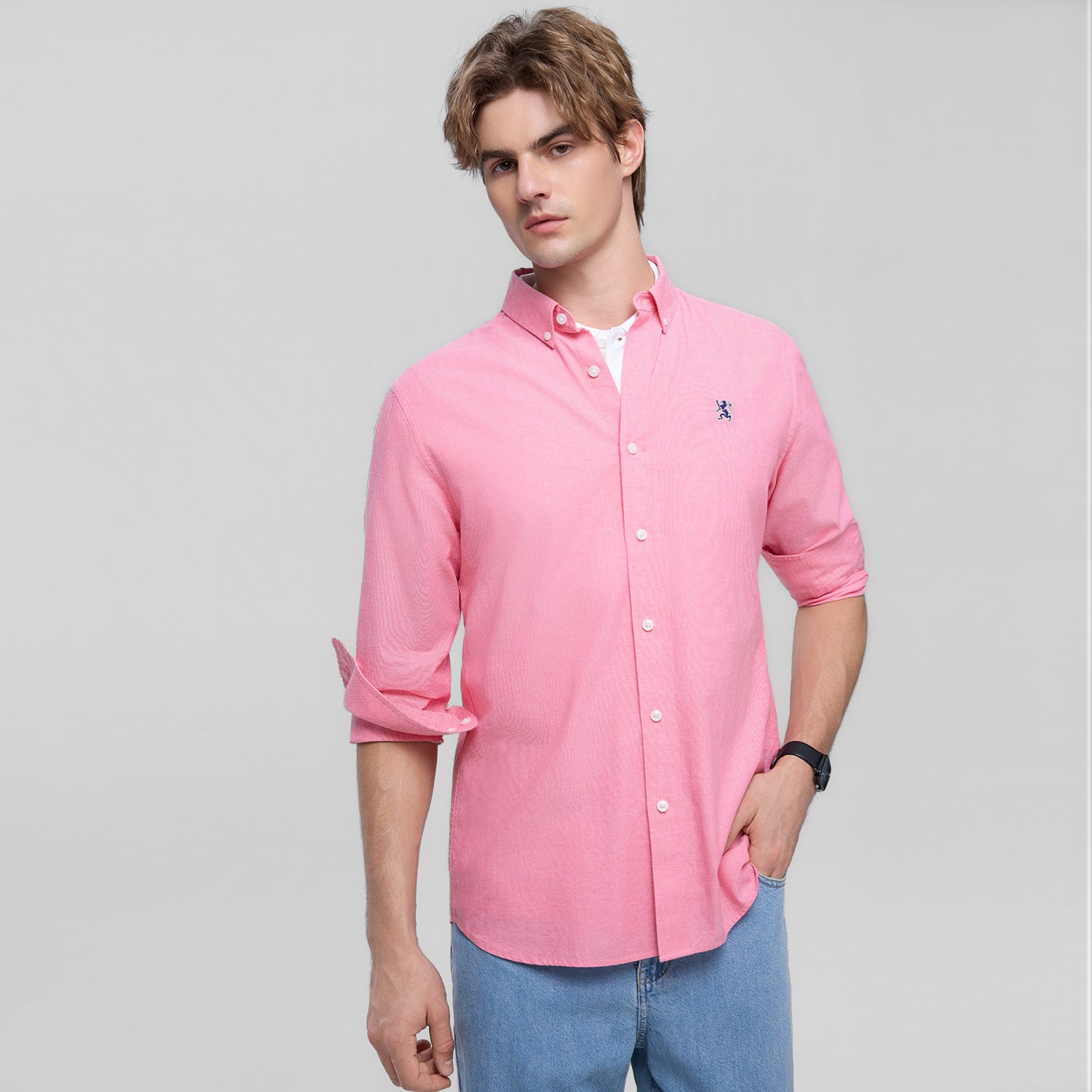 Men's Cotton Slim Oxford Shirt With Embroidery