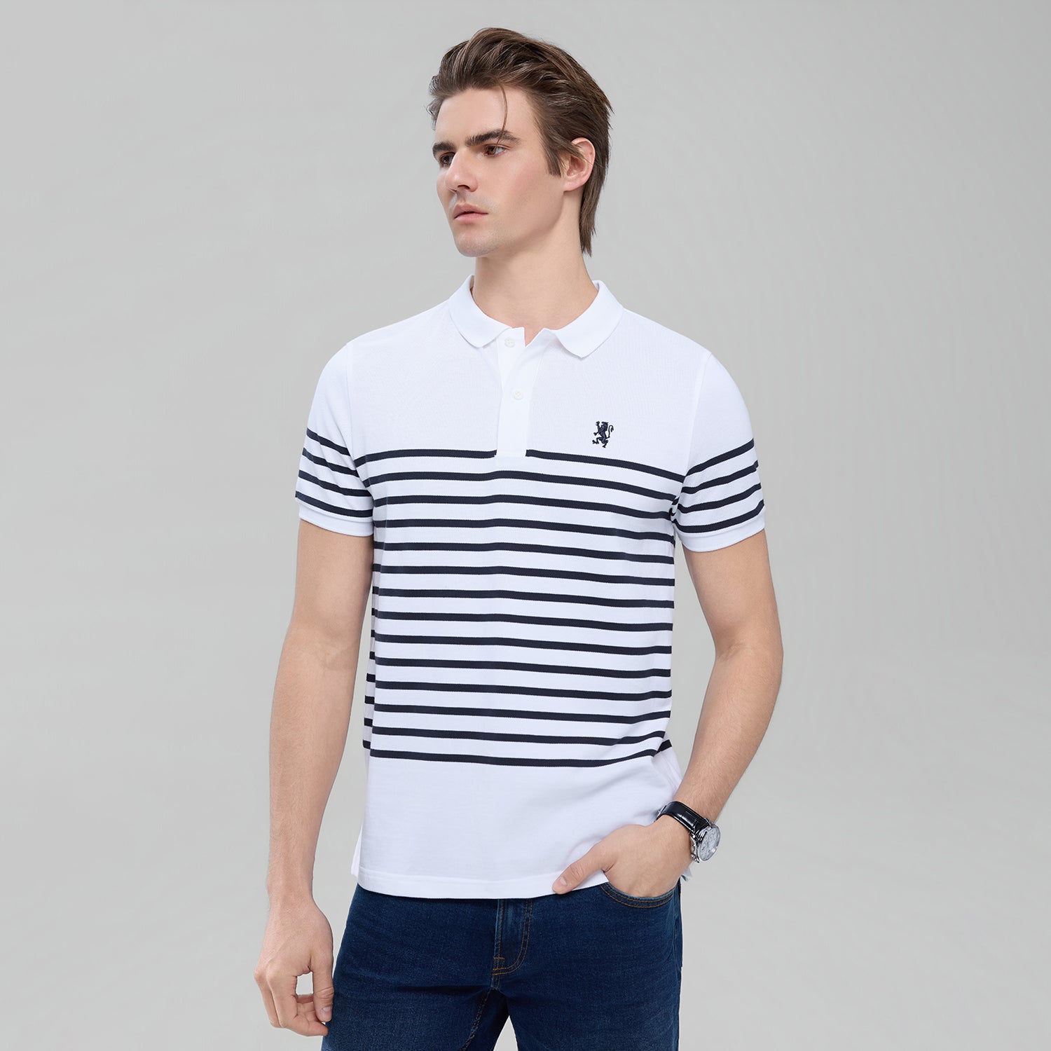 Men's Cotton Slim Fit Stripe Polo