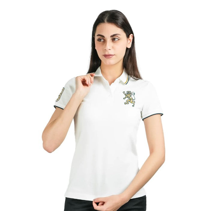 قميص بولو نسائي من القطن والليكرا بتطريز أسد ثلاثي الأبعاد