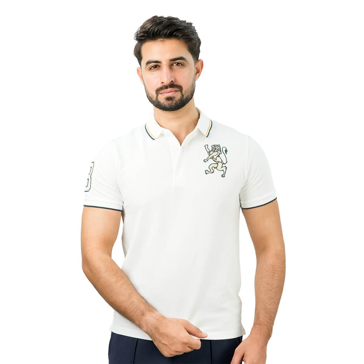 Men's 3D Lion Polo: Slim Fit, Bold Embroidery, Premium Pique