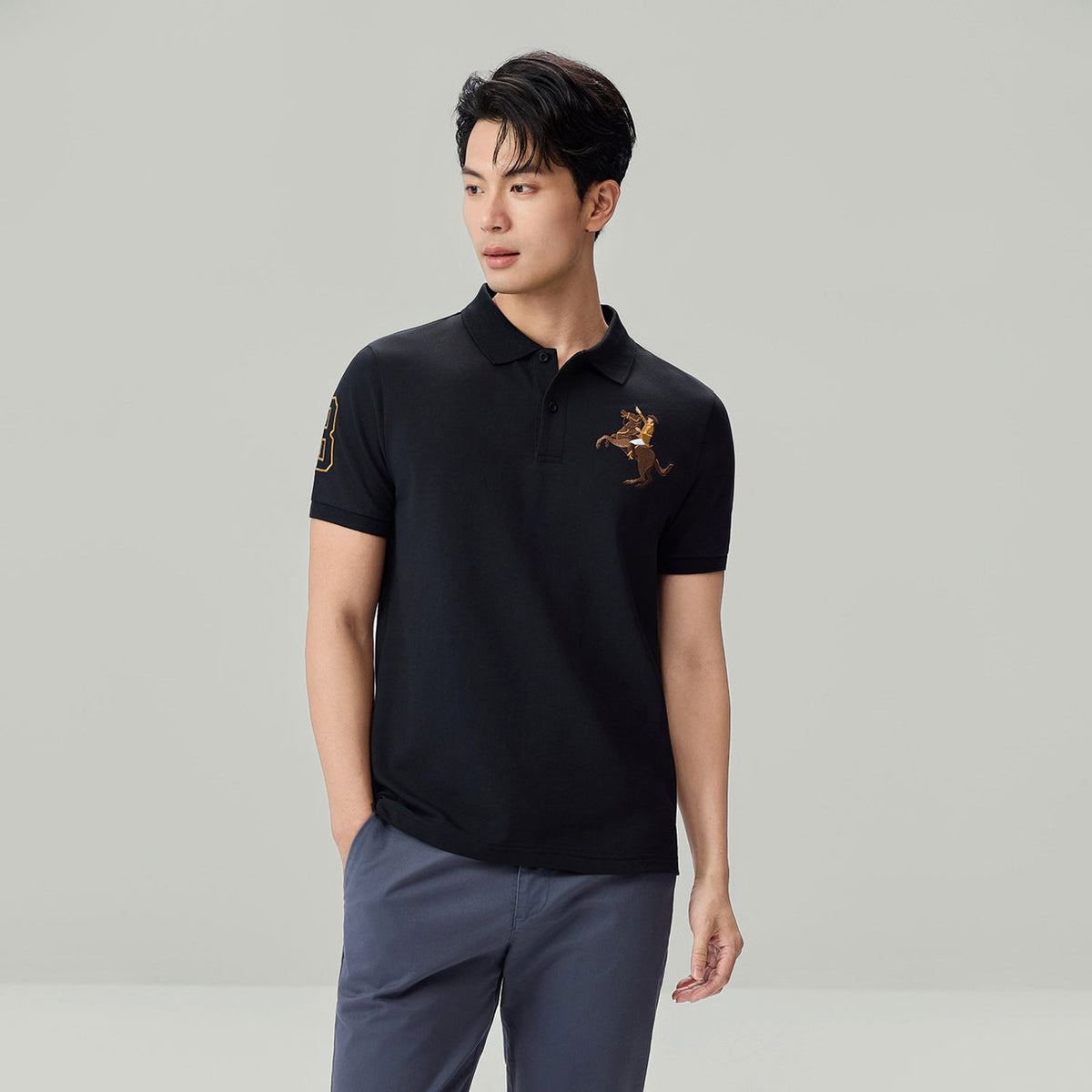 Men’s Slim Fit Napoleon Embroidery Lycra Pique Polo