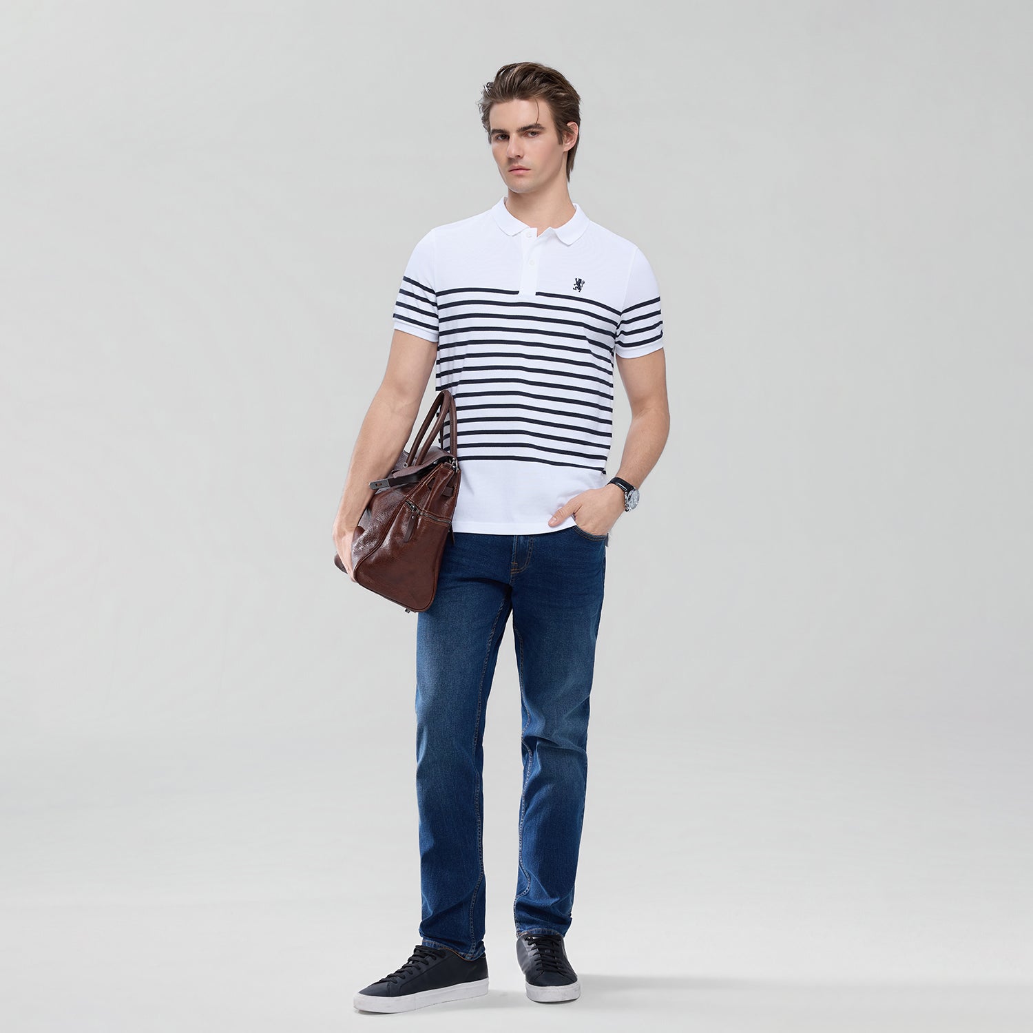Men's Cotton Slim Fit Stripe Polo