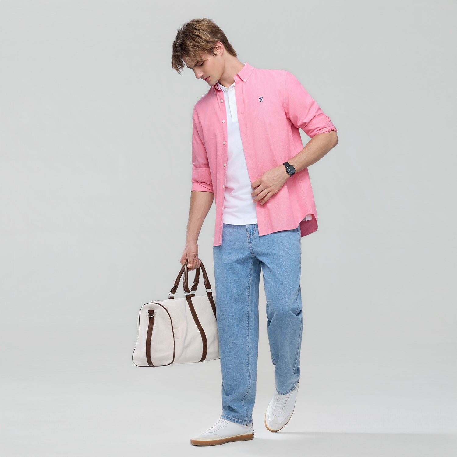 Men's Cotton Slim Oxford Shirt With Embroidery