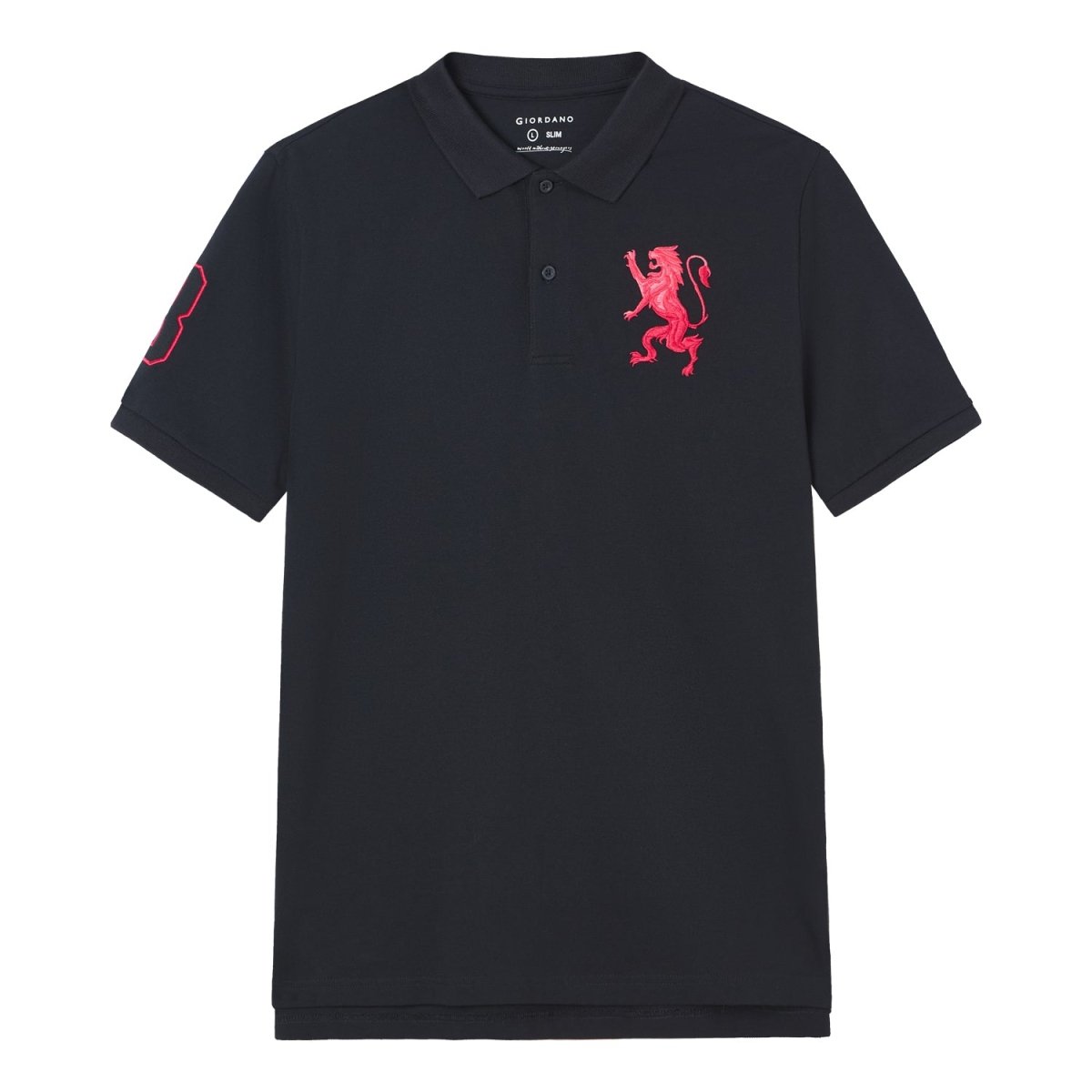 Men's Slim Fit 3D Lion Embroidery Lycra Pique Polo