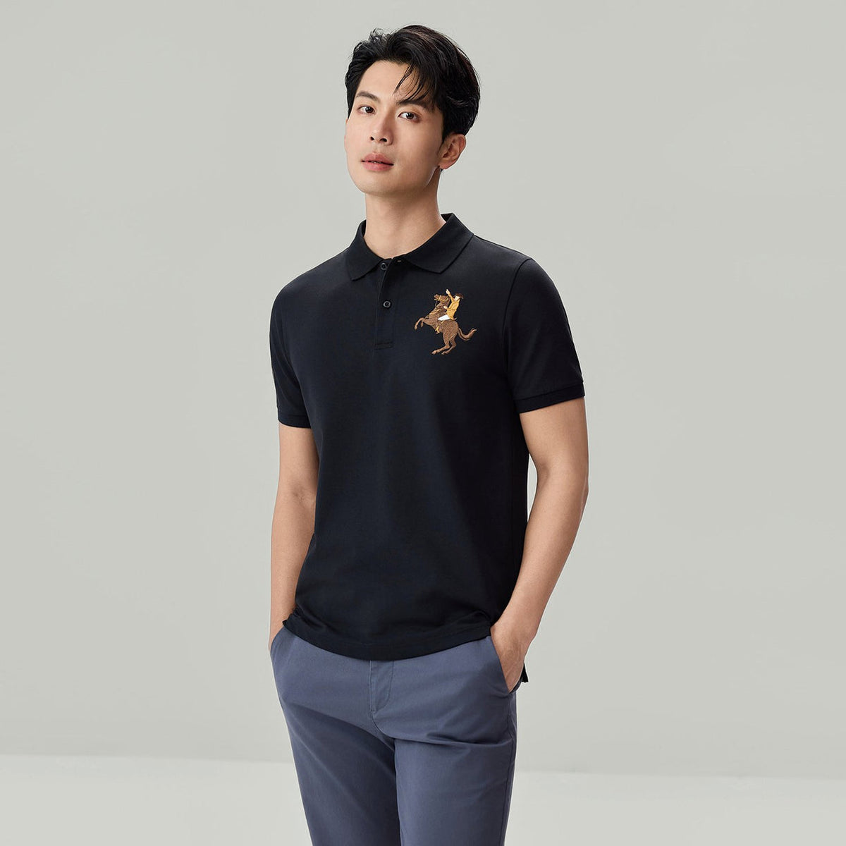 Men’s Slim Fit Napoleon Embroidery Lycra Pique Polo