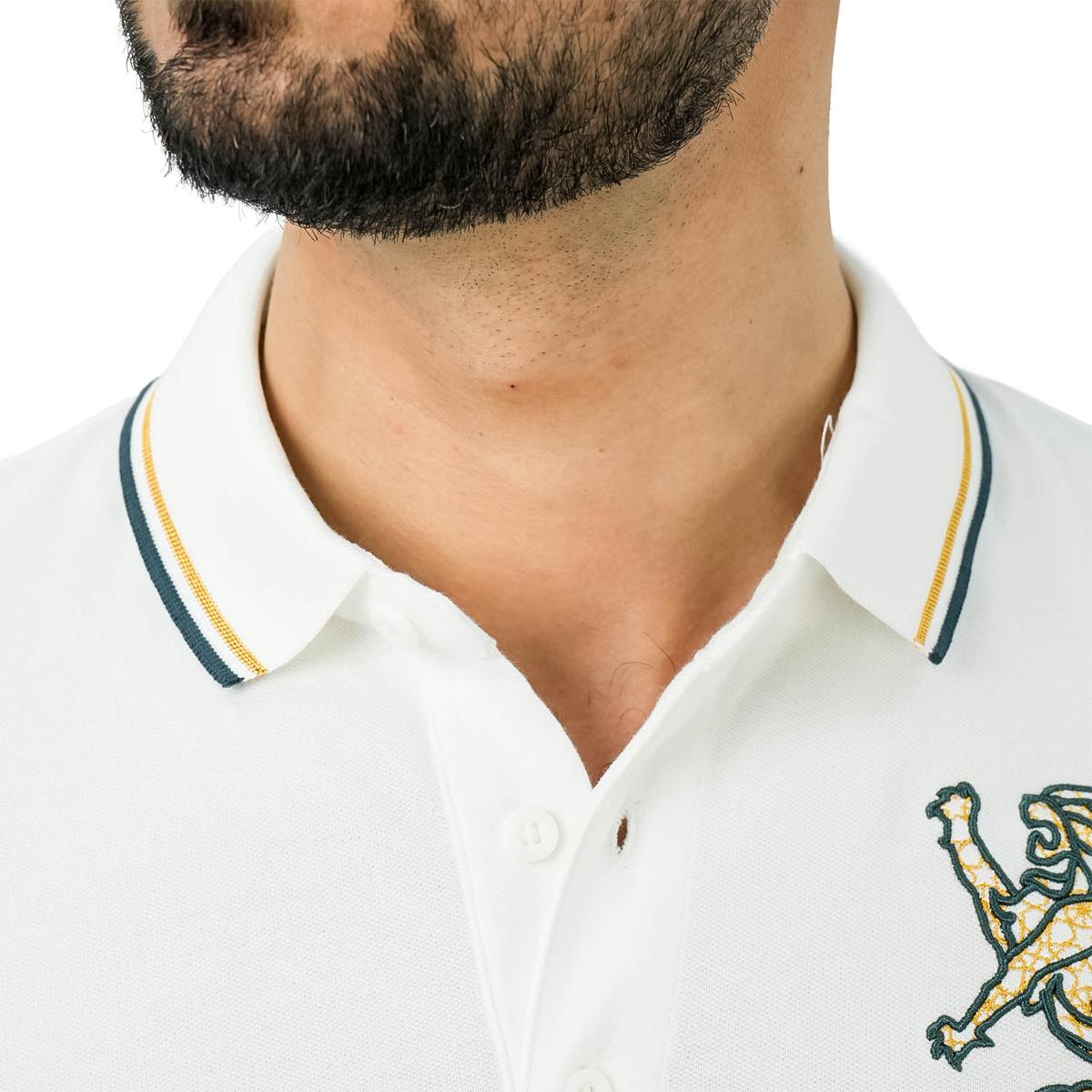 Men's 3D Lion Polo: Slim Fit, Bold Embroidery, Premium Pique