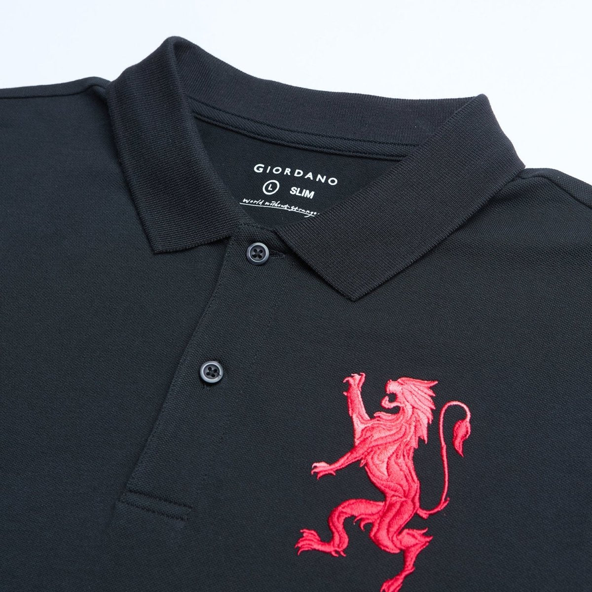 Men's Slim Fit 3D Lion Embroidery Lycra Pique Polo