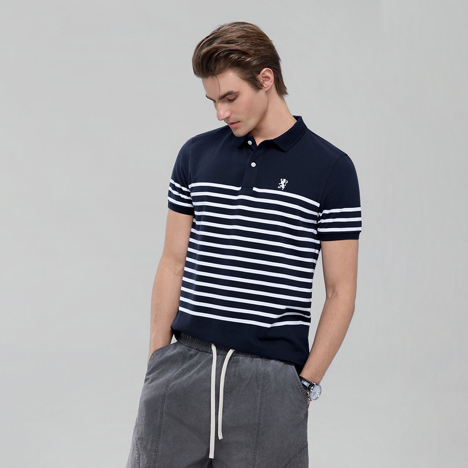 Men's Cotton Slim Fit Stripe Polo