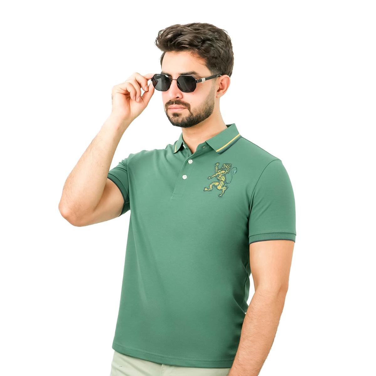 Men's 3D Lion Polo: Slim Fit, Bold Embroidery, Premium Pique