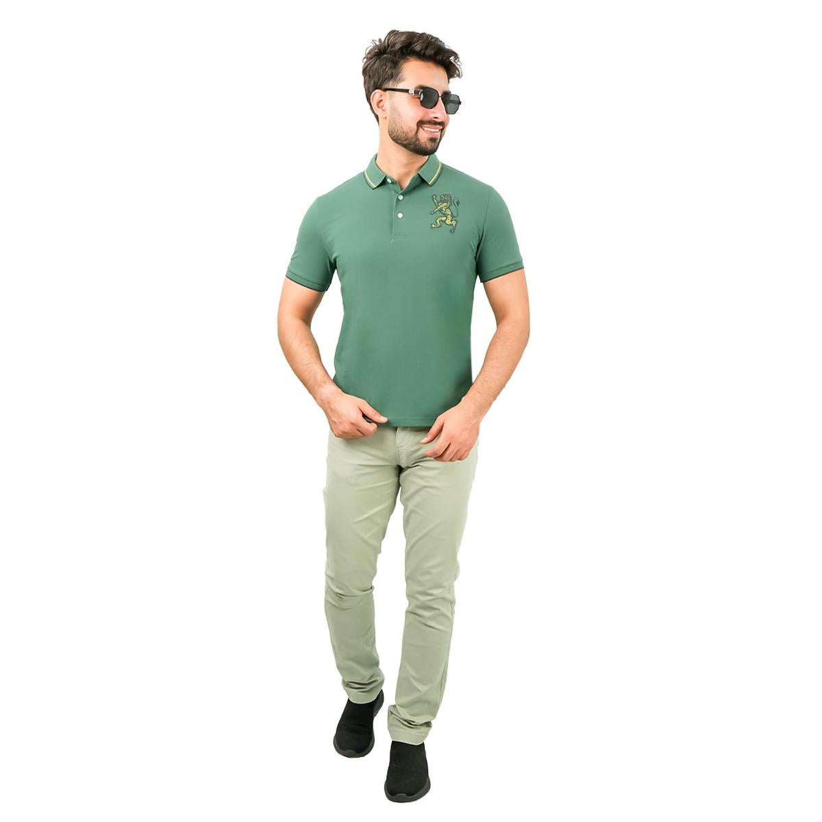Men's 3D Lion Polo: Slim Fit, Bold Embroidery, Premium Pique