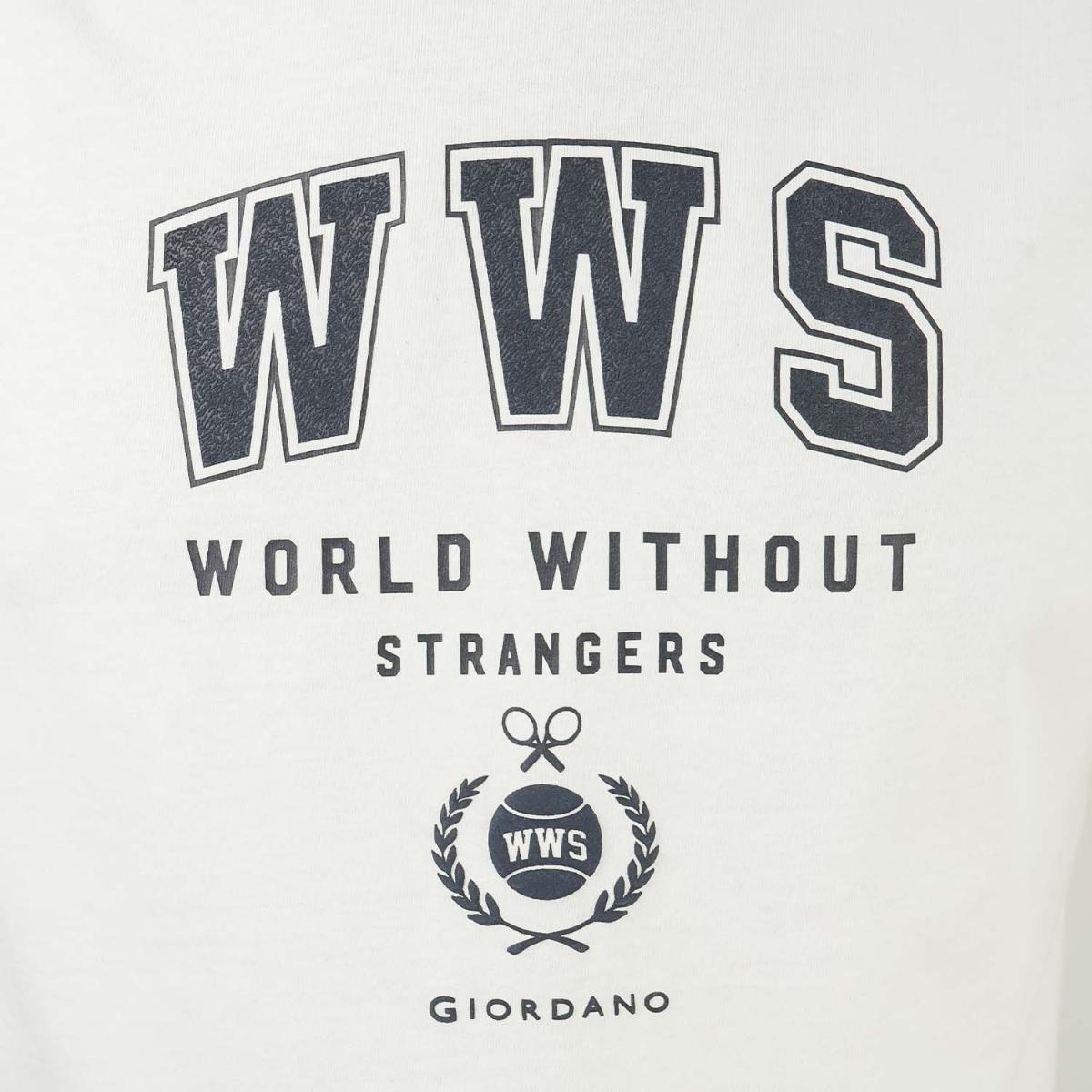 تي شيرت رجالي مطبوع عليه عبارة "عالم بلا غرباء" - قصة ضيقة، رقبة دائرية، قطن