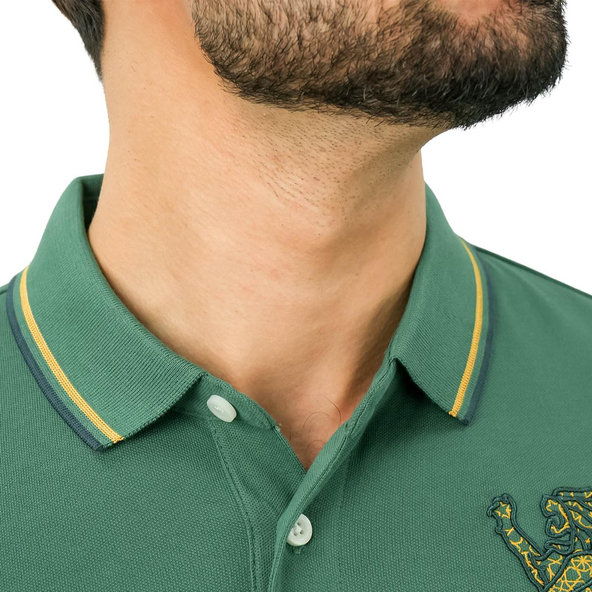 Men's 3D Lion Polo: Slim Fit, Bold Embroidery, Premium Pique