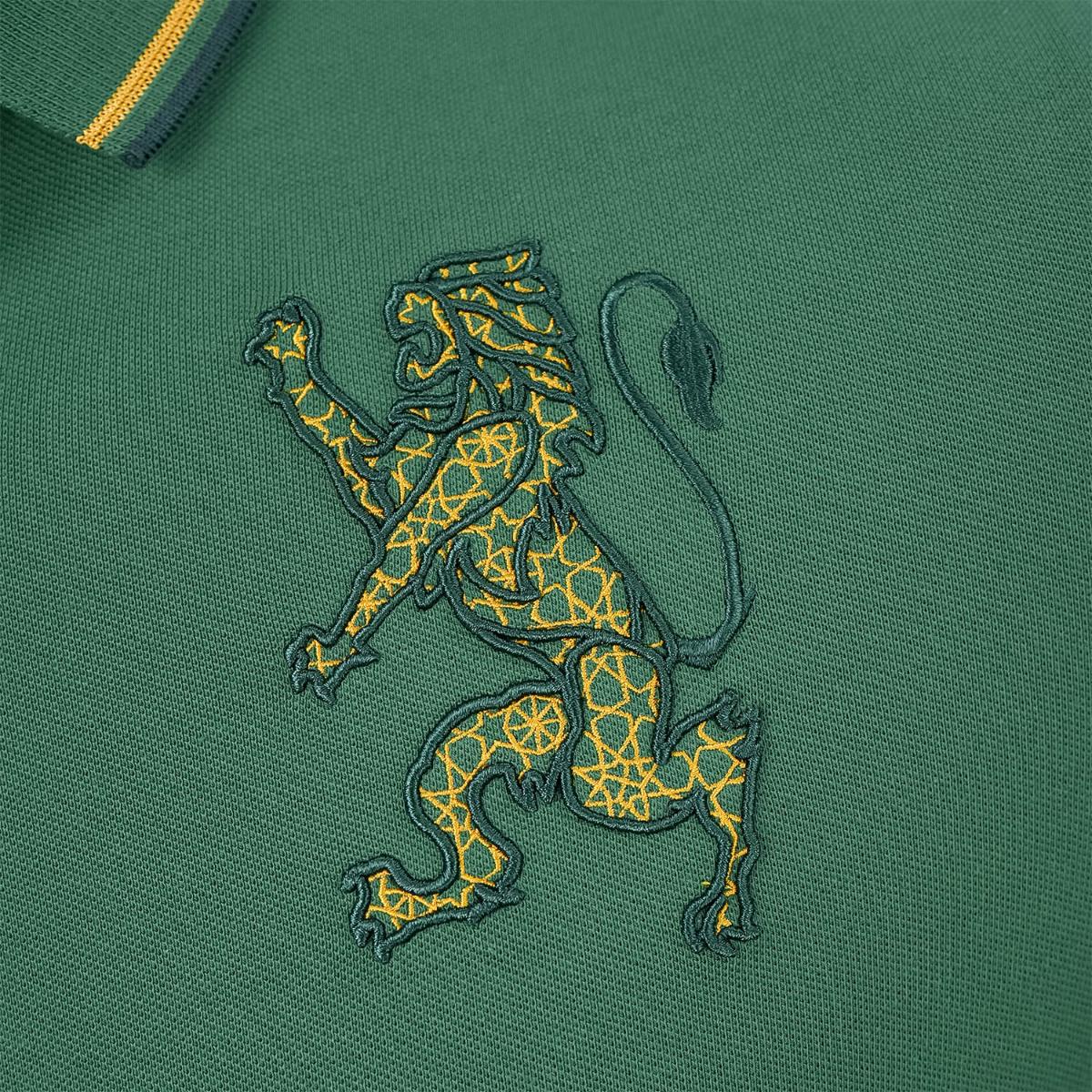 Men's 3D Lion Polo: Slim Fit, Bold Embroidery, Premium Pique