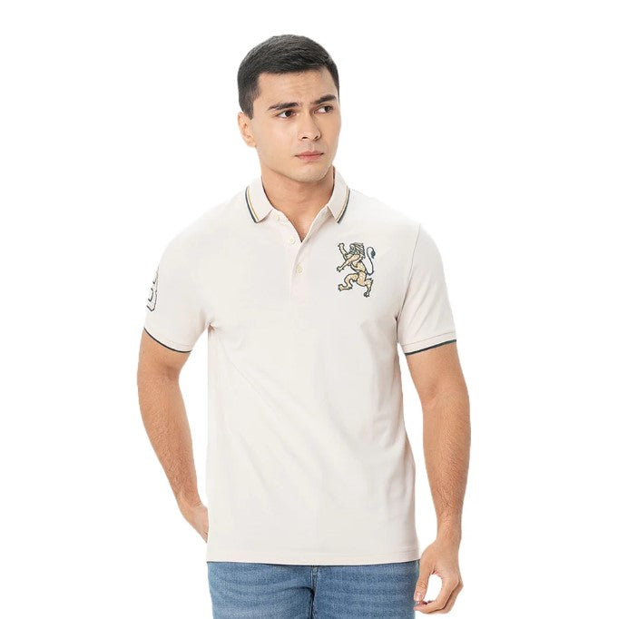 Men's 3D Lion Polo: Slim Fit, Bold Embroidery, Premium Pique