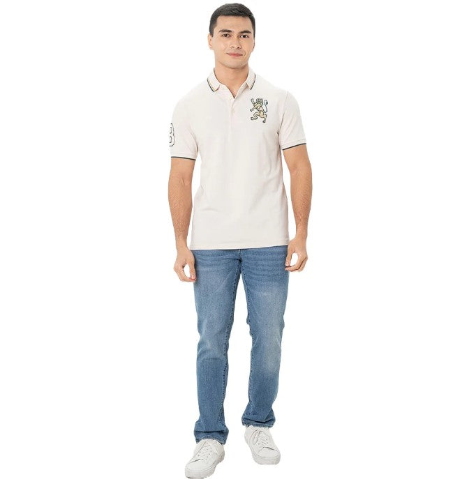 Men's 3D Lion Polo: Slim Fit, Bold Embroidery, Premium Pique