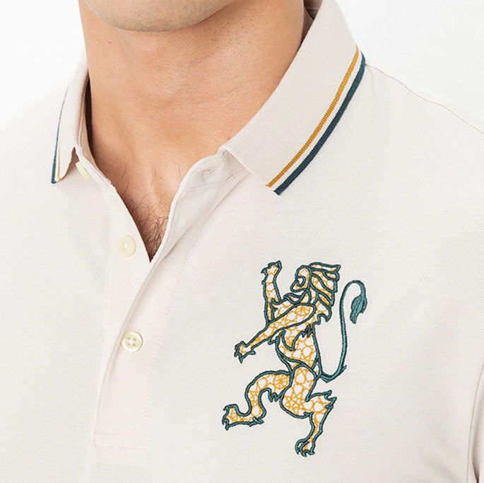 Men's 3D Lion Polo: Slim Fit, Bold Embroidery, Premium Pique
