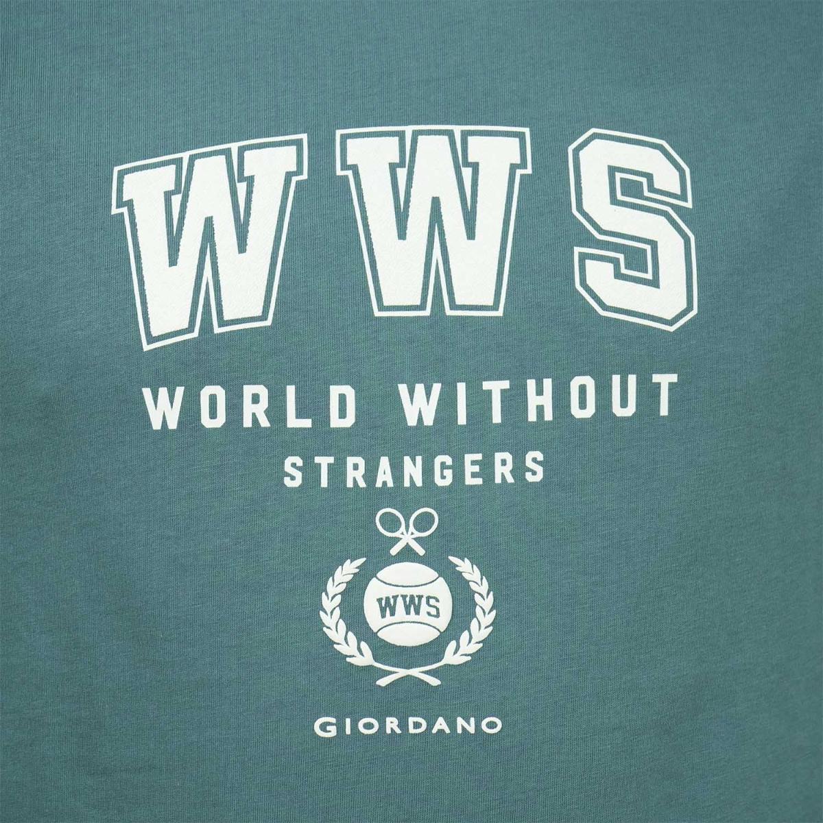تي شيرت رجالي مطبوع عليه عبارة "عالم بلا غرباء" - قصة ضيقة، رقبة دائرية، قطن