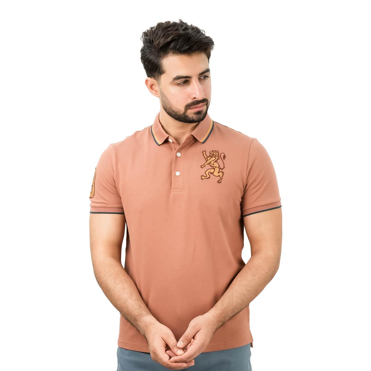 Men's 3D Lion Polo: Slim Fit, Bold Embroidery, Premium Pique
