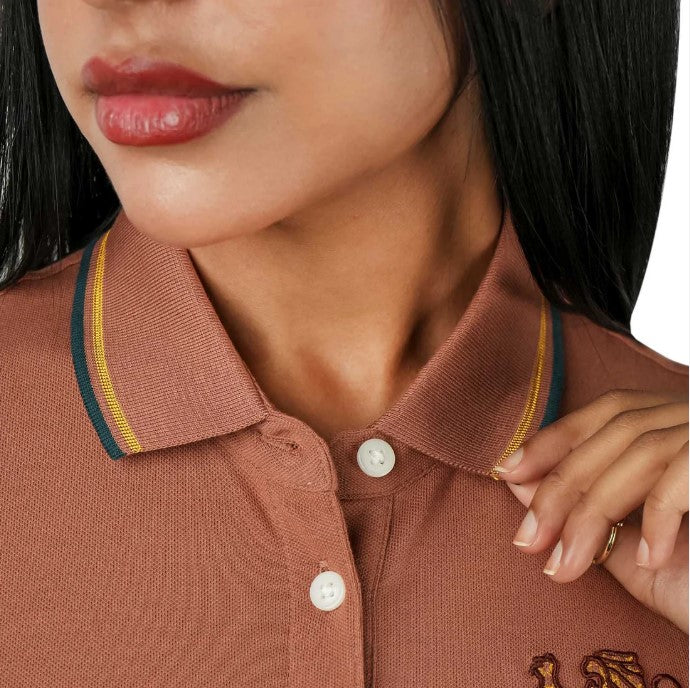 قميص بولو نسائي من القطن والليكرا بتطريز أسد ثلاثي الأبعاد