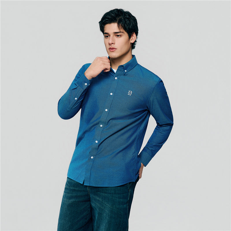 Men's Cotton Slim Oxford Shirt With Embroidery