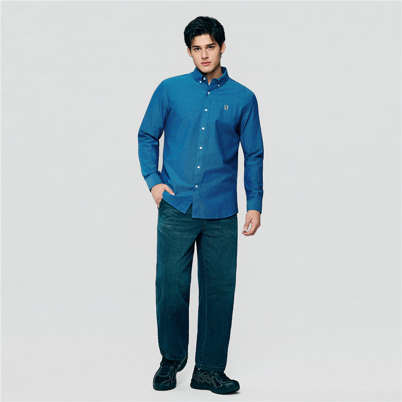 Men's Cotton Slim Oxford Shirt With Embroidery