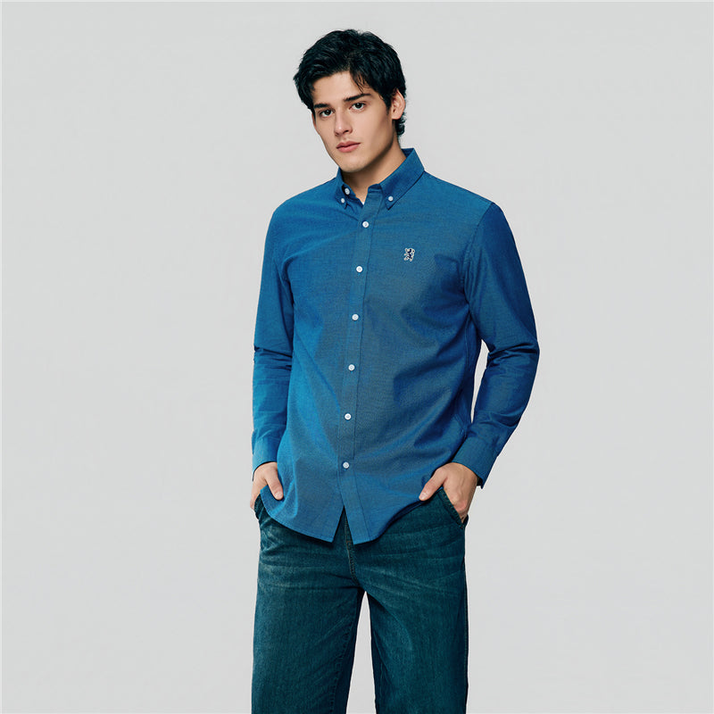 Men's Cotton Slim Oxford Shirt With Embroidery