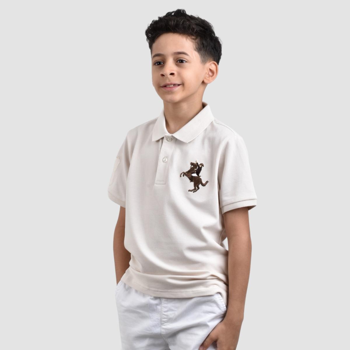 JUNIOR Cotton/Lycra Pique Knitted Collar Short Sleeve Slim Embrdry Bold Polo
