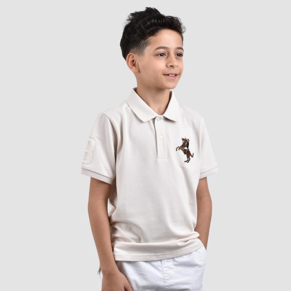 JUNIOR Cotton/Lycra Pique Knitted Collar Short Sleeve Slim Embrdry Bold Polo