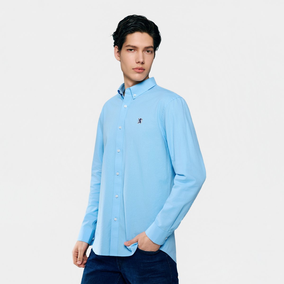 Men's Cotton Slim Oxford Shirt With Embroidery