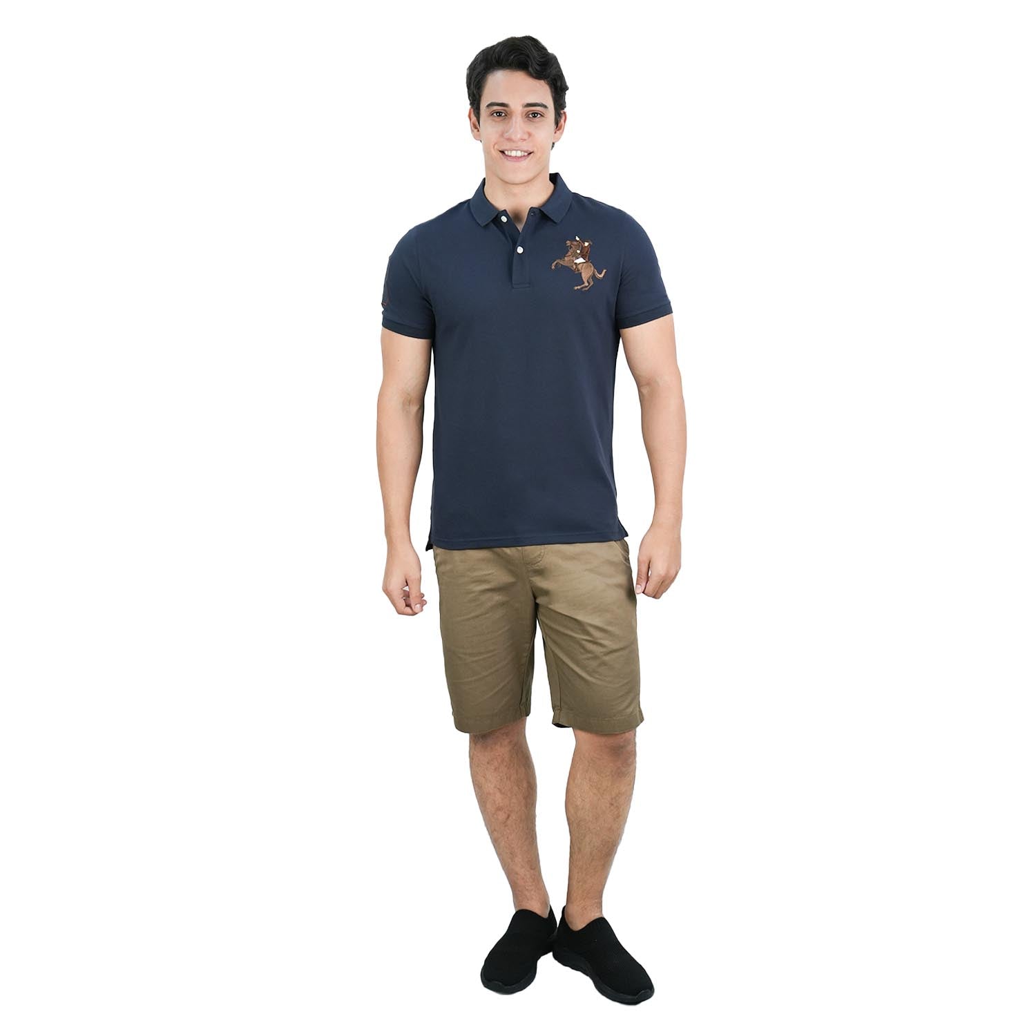 قميص بولو نابليون رجالي من القطن بأكمام قصيرة وقصة ضيقة