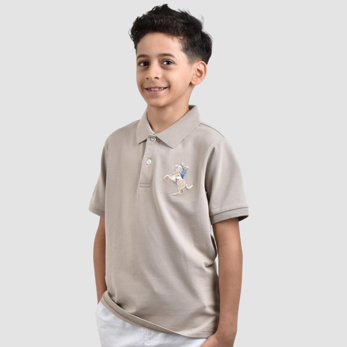 JUNIOR Cotton/Lycra Pique Knitted Collar Short Sleeve Slim Embrdry Bold Polo