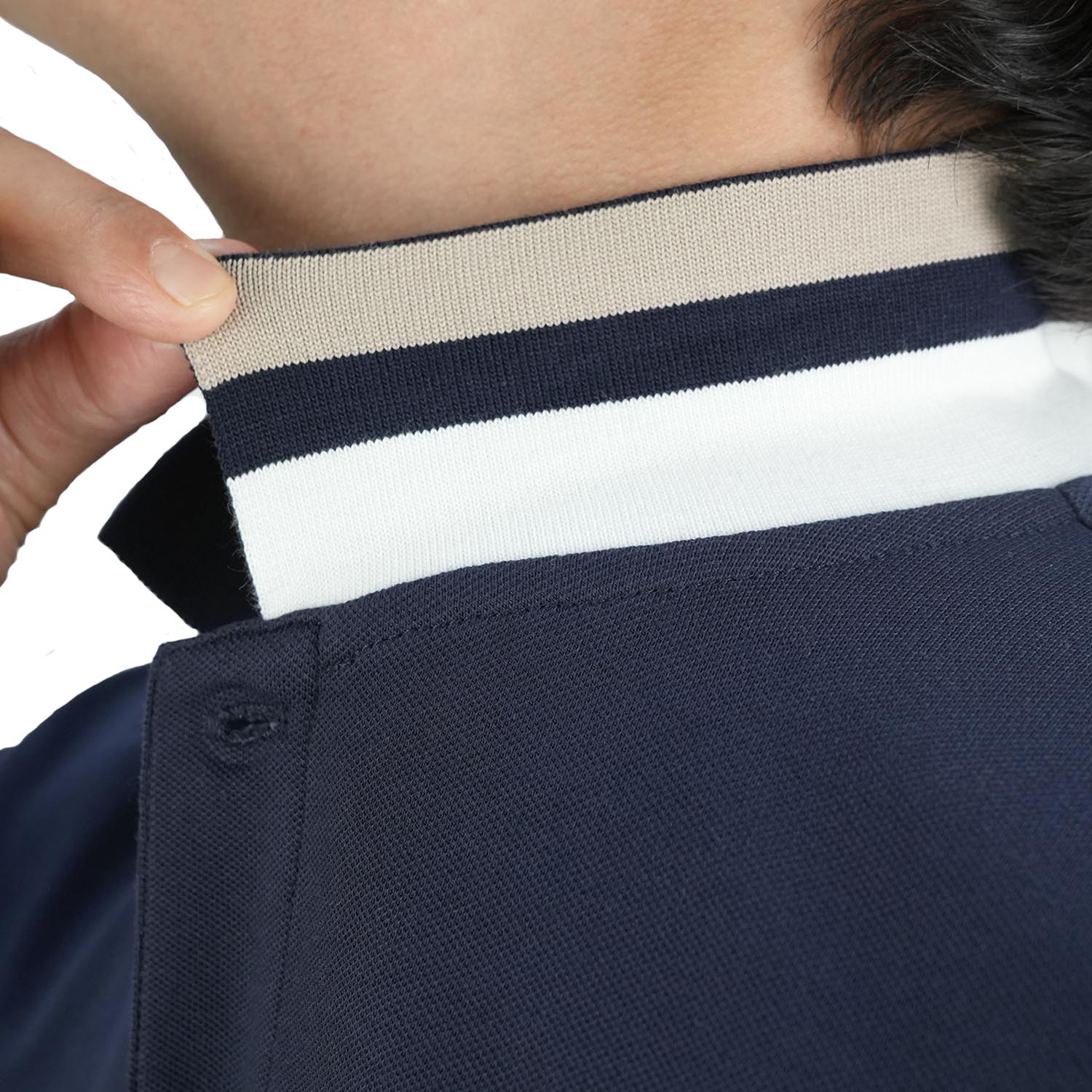 قميص بولو نابليون رجالي من القطن بأكمام قصيرة وقصة ضيقة