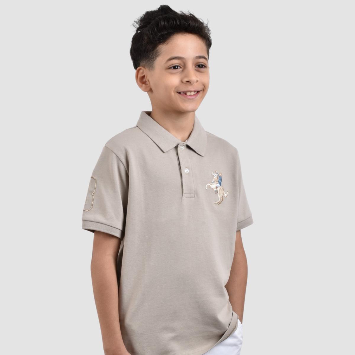 JUNIOR Cotton/Lycra Pique Knitted Collar Short Sleeve Slim Embrdry Bold Polo