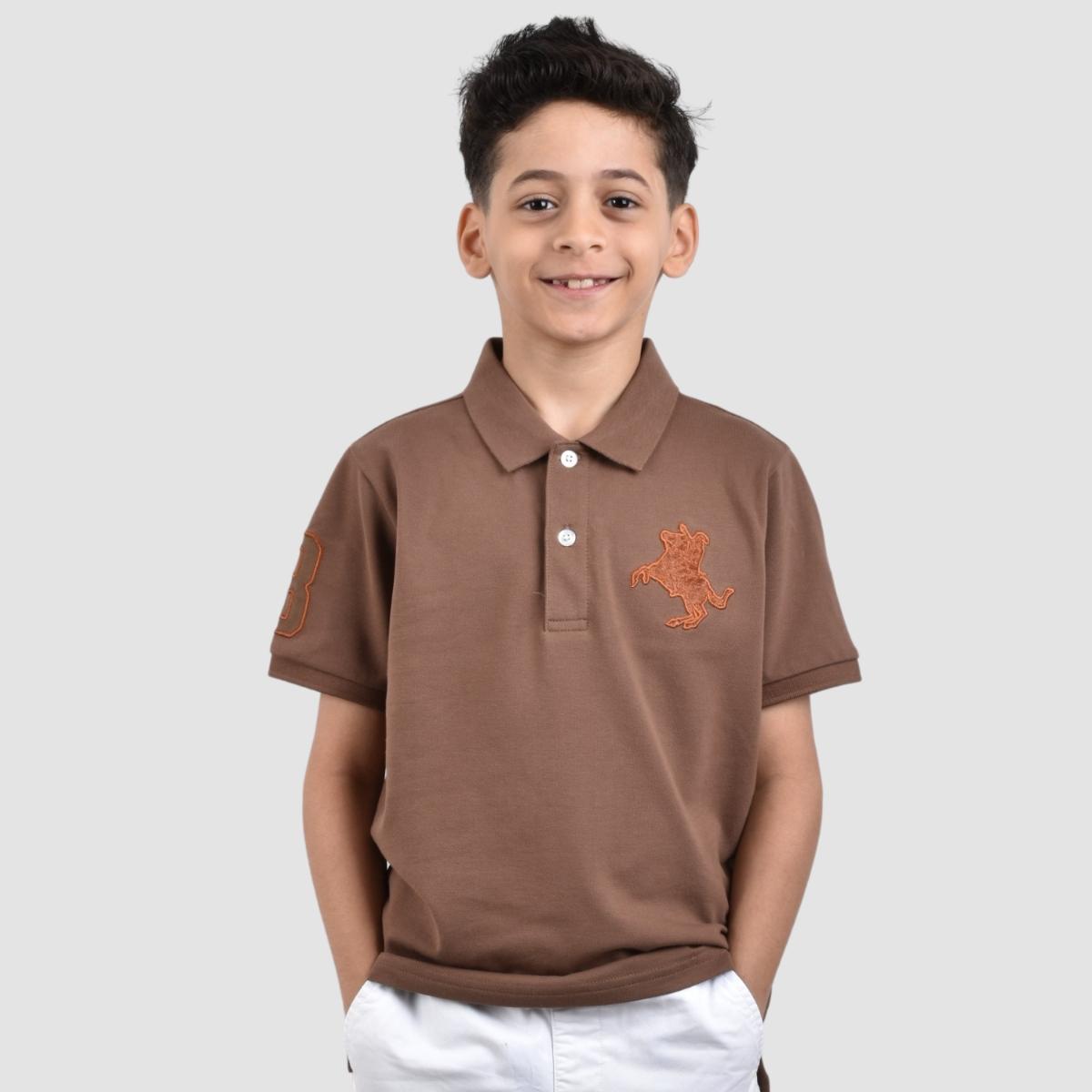 JUNIOR Cotton/Lycra Pique Knitted Collar Short Sleeve Slim Embrdry Bold Polo