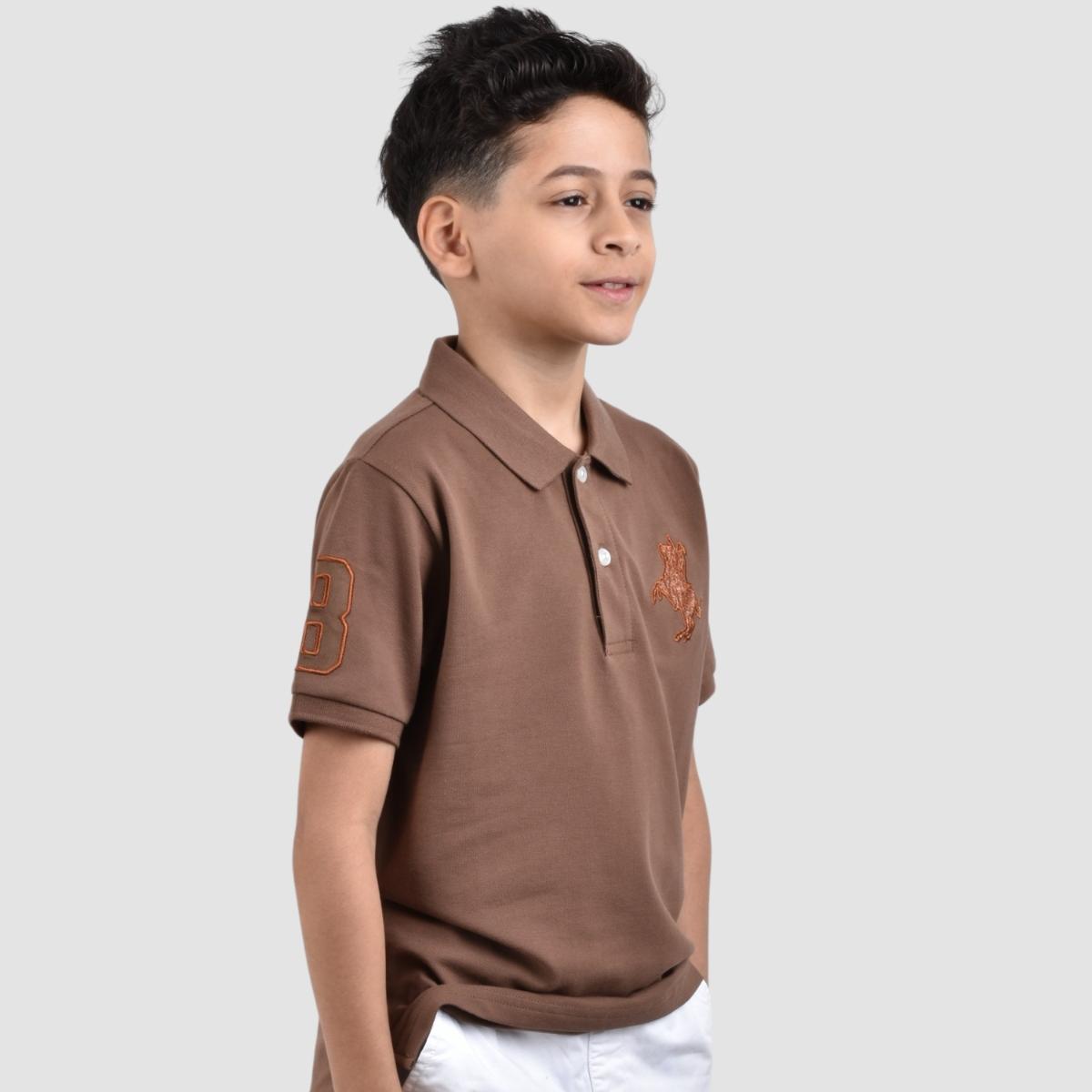 JUNIOR Cotton/Lycra Pique Knitted Collar Short Sleeve Slim Embrdry Bold Polo
