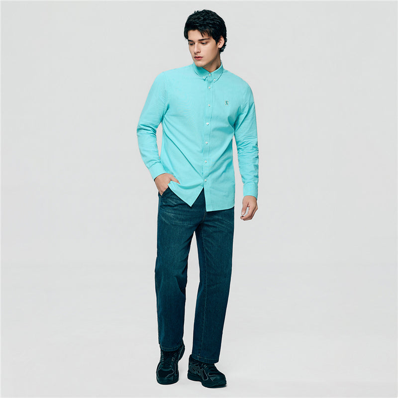 Men's Cotton Slim Oxford Shirt With Embroidery
