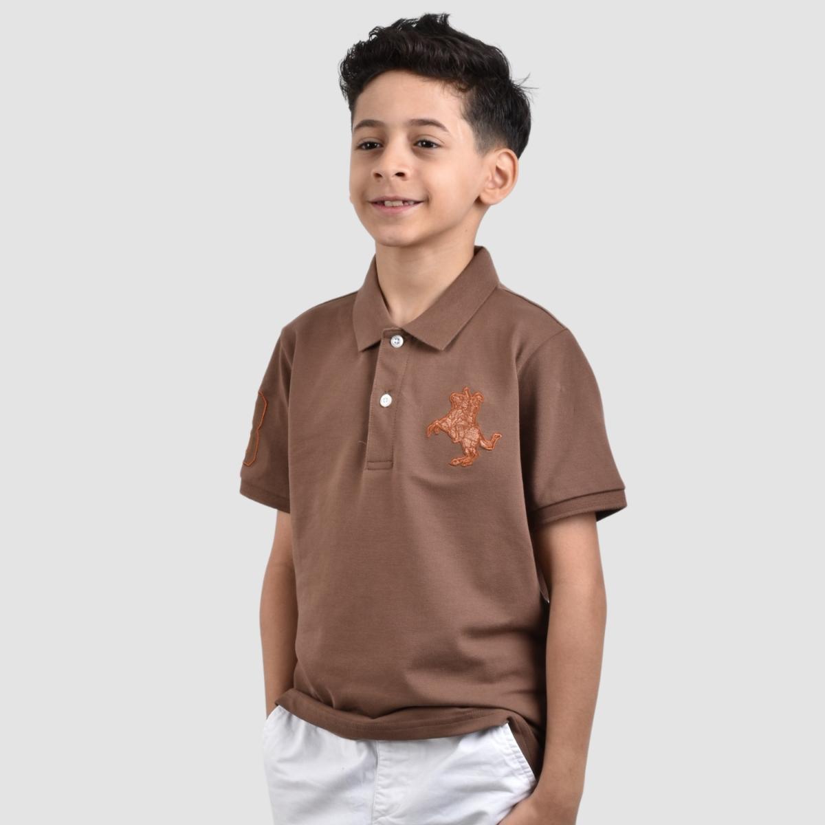 JUNIOR Cotton/Lycra Pique Knitted Collar Short Sleeve Slim Embrdry Bold Polo
