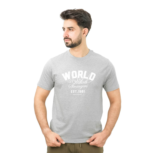 Men's World Without Strangers Print Tee - Slim Fit, Crew Neck, Cotton