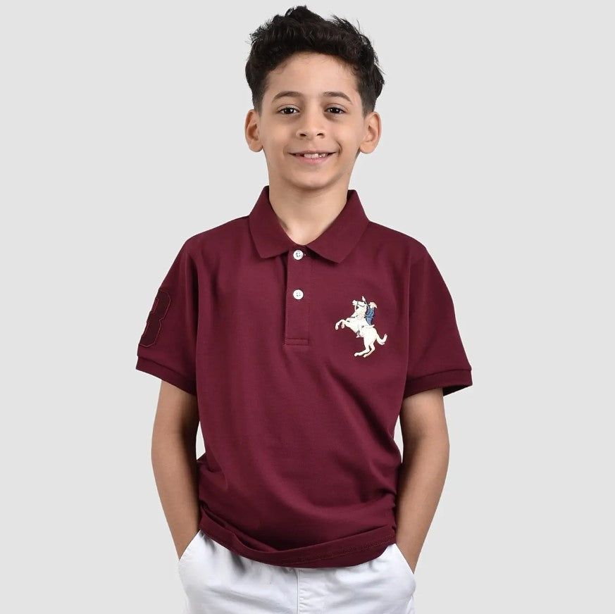 JUNIOR Cotton/Lycra Pique Knitted Collar Short Sleeve Slim Embrdry Bold Polo