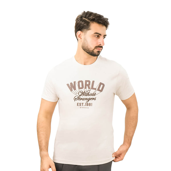 Men's World Without Strangers Print Tee - Slim Fit, Crew Neck, Cotton