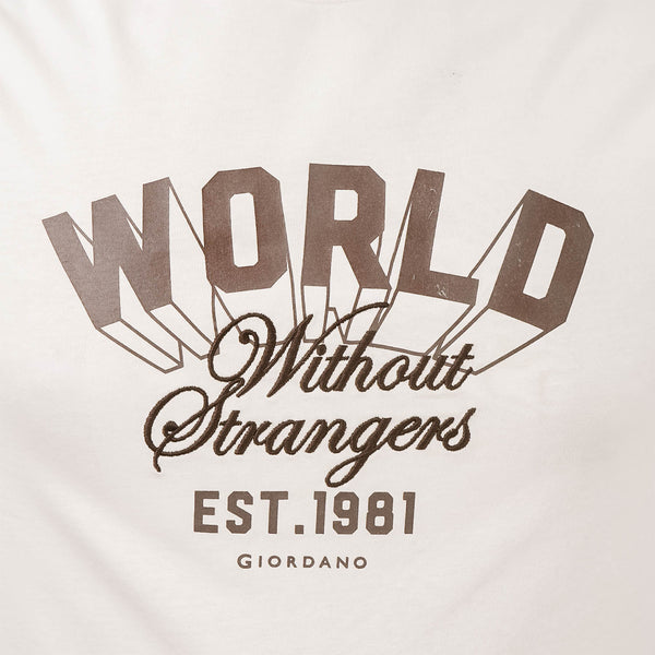 Men's World Without Strangers Print Tee - Slim Fit, Crew Neck, Cotton