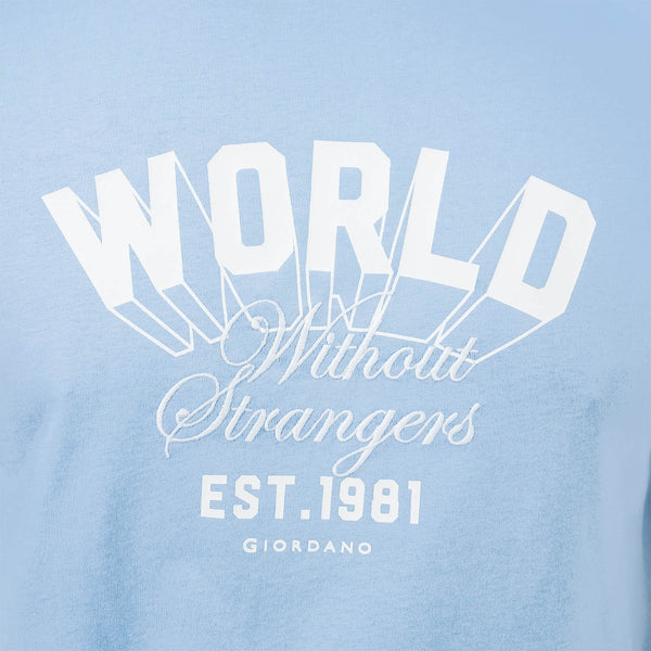 Men's World Without Strangers Print Tee - Slim Fit, Crew Neck, Cotton